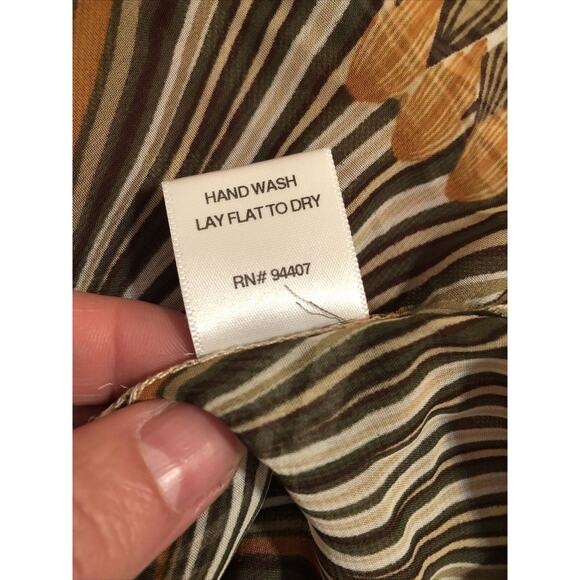 TRAVELSMITH Sheer Brown Feather Animal Print Beaded Collar Tunic Blouse Small - Picture 8 of 9